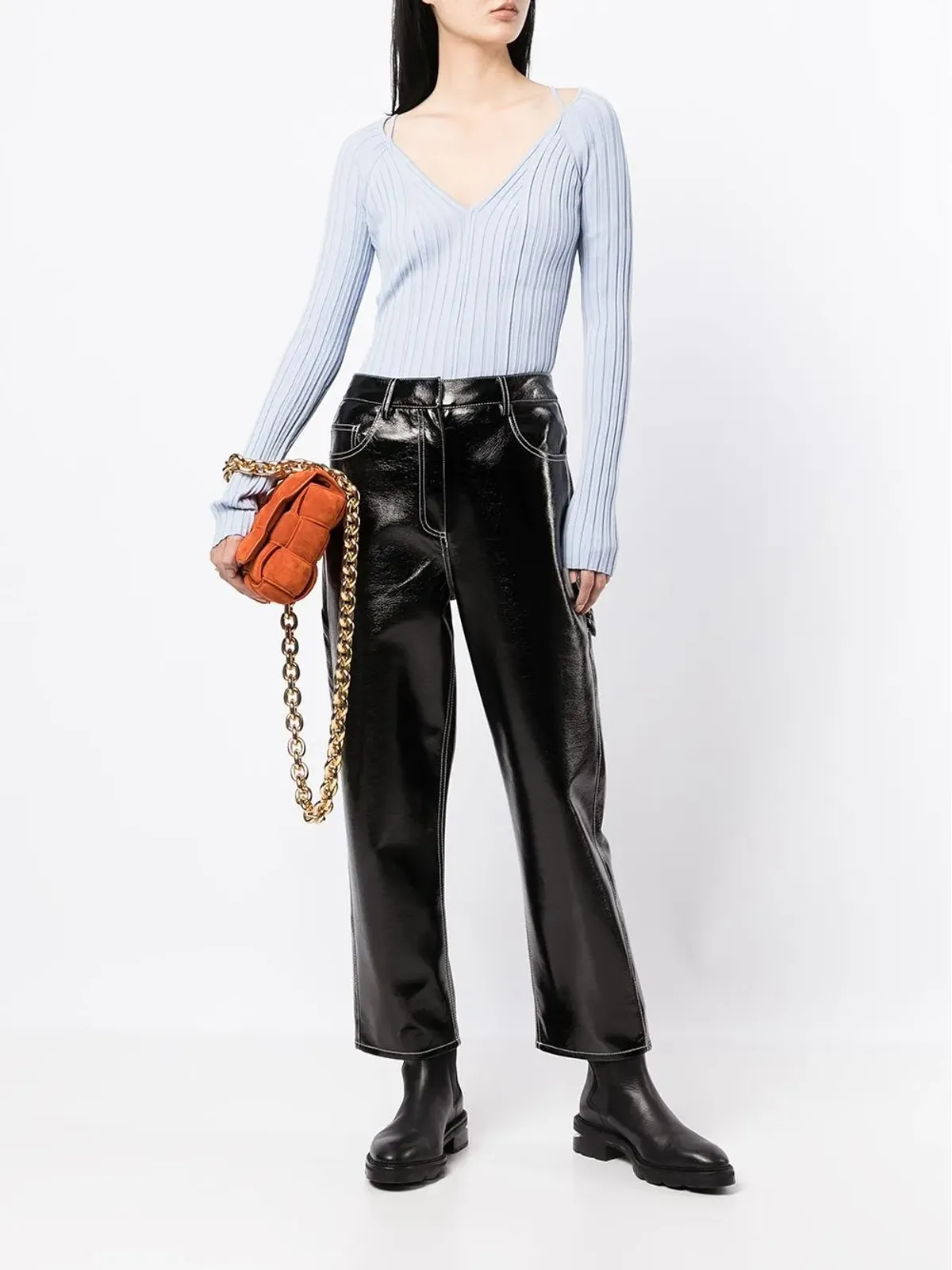 Proenza Schouler White Label ライトウェイトリブニットVネックトップ ブルー - 画像2