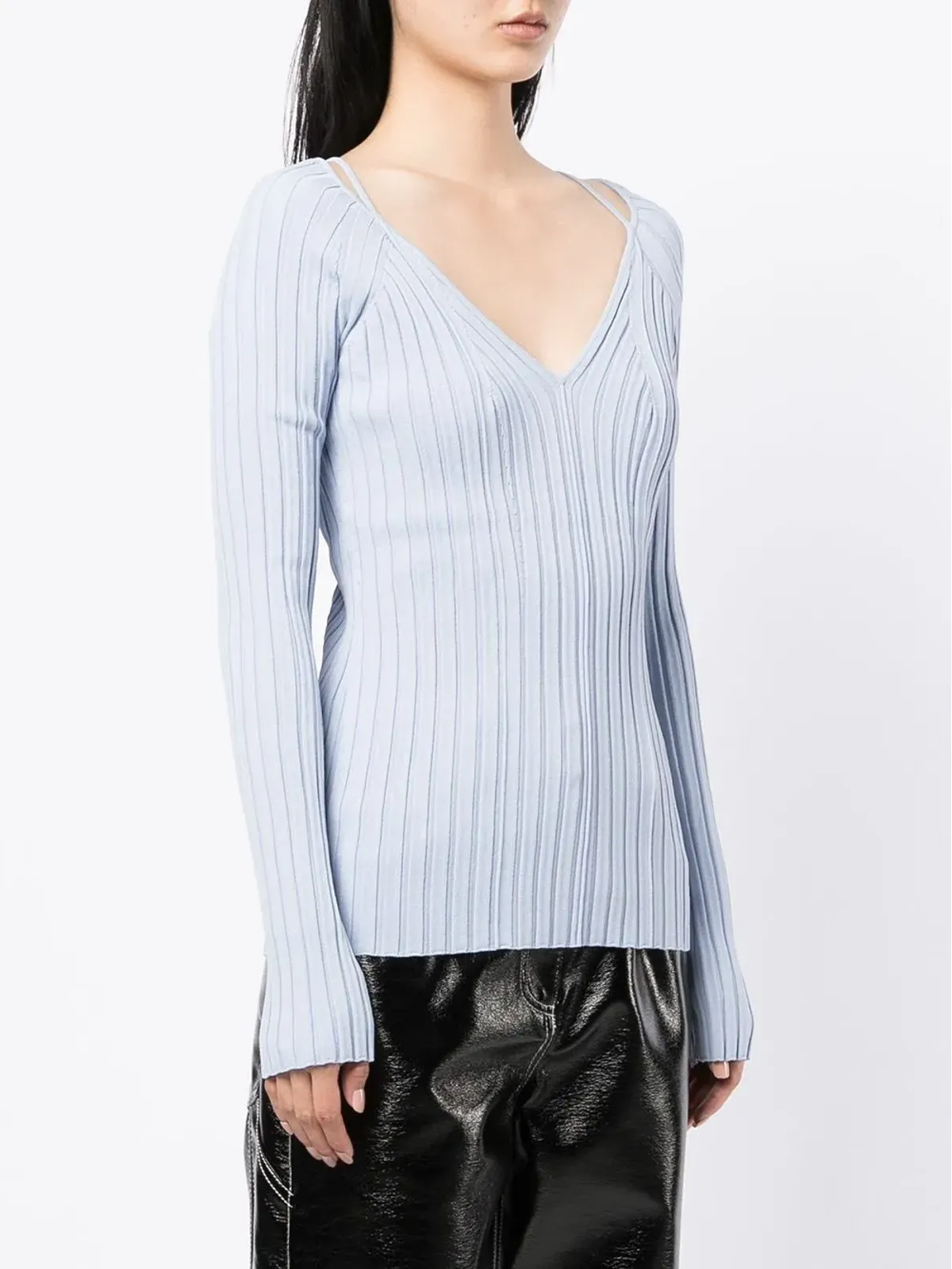 Proenza Schouler White Label ライトウェイトリブニットVネックトップ ブルー - 画像3