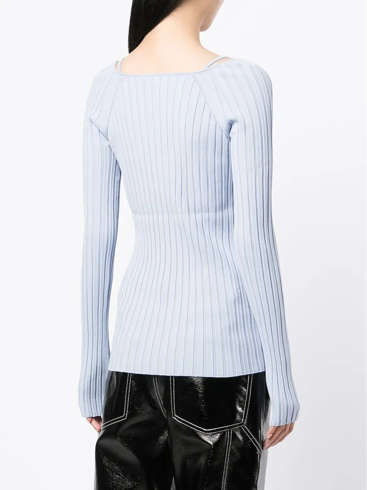 Proenza Schouler White Label ライトウェイトリブニットVネックトップ ブルー - 画像4