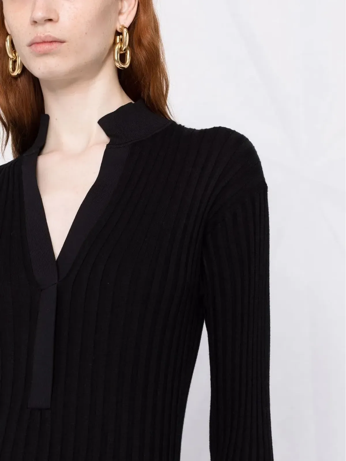 Proenza Schouler Vネック シルク混紡ドレス（ブラック） - 画像3