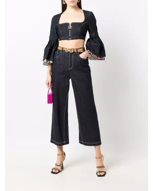 Versace Jeans Couture フラウンス袖クロップドトップ - ブルー - サムネイル2