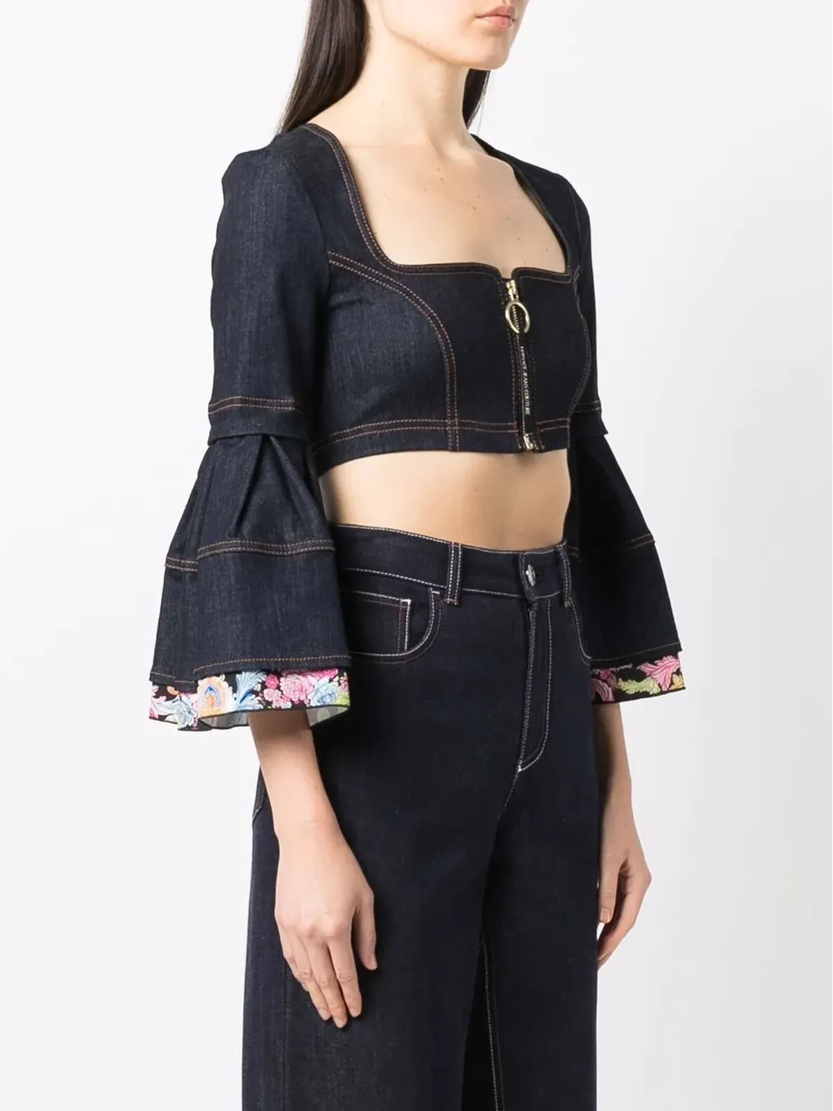 Versace Jeans Couture フラウンス袖クロップドトップ - ブルー - 画像3