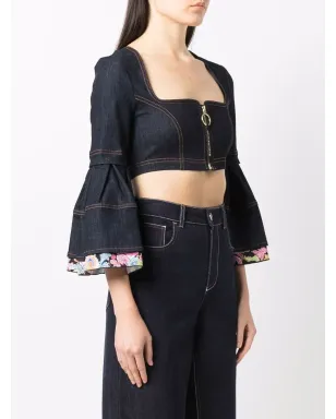 Versace Jeans Couture フラウンス袖クロップドトップ - ブルー - サムネイル3