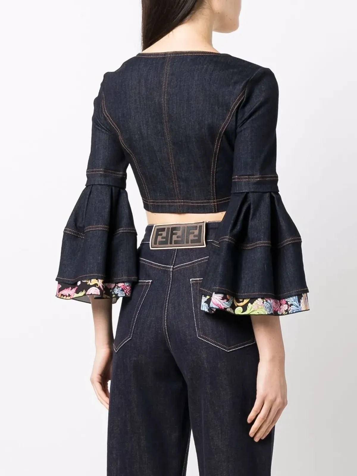 Versace Jeans Couture フラウンス袖クロップドトップ - ブルー - 画像4