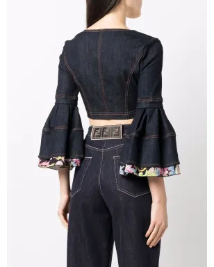Versace Jeans Couture フラウンス袖クロップドトップ - ブルー - サムネイル4