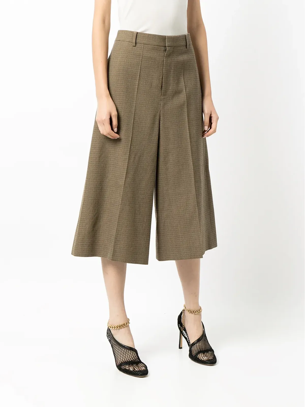 Celine Pre-Owned チェック柄ウールのキュロットパンツ - 画像3