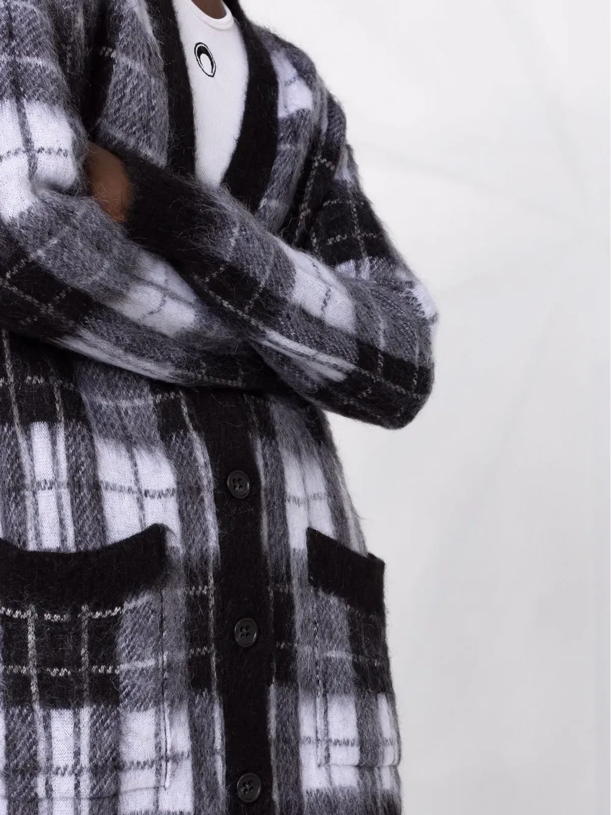 RED Valentino フリンジ付きチェック柄カーディガン - 画像5