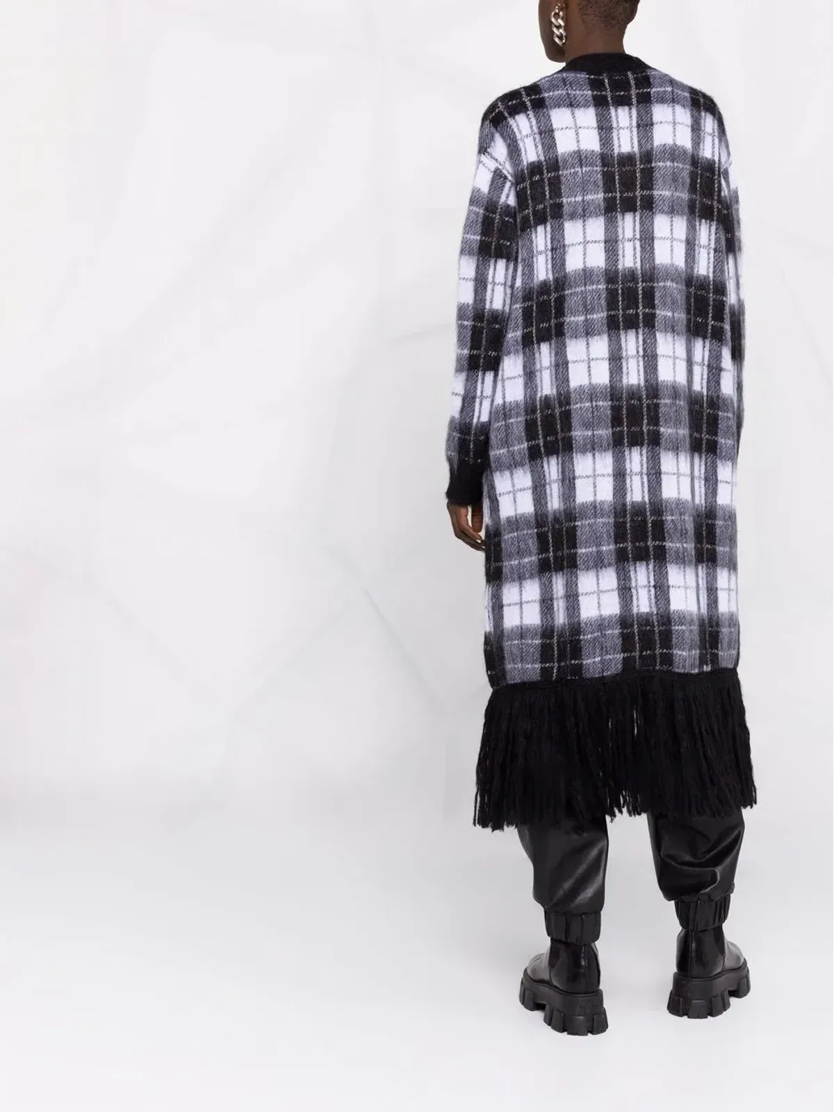 RED Valentino フリンジ付きチェック柄カーディガン - 画像4