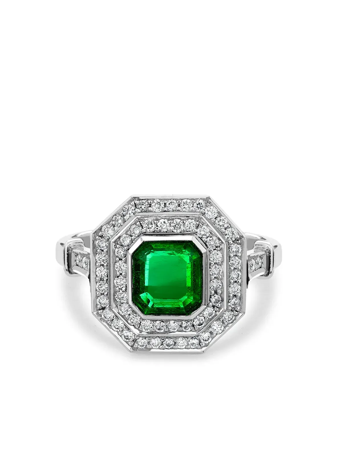 Pragnell Vintage 1911-1940 platinum Art Deco emerald and diamond target ring - Silver - 画像1