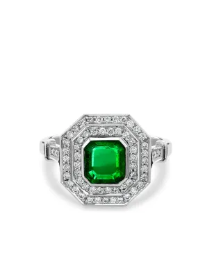Pragnell Vintage 1911-1940 platinum Art Deco emerald and diamond target ring - Silver - サムネイル1