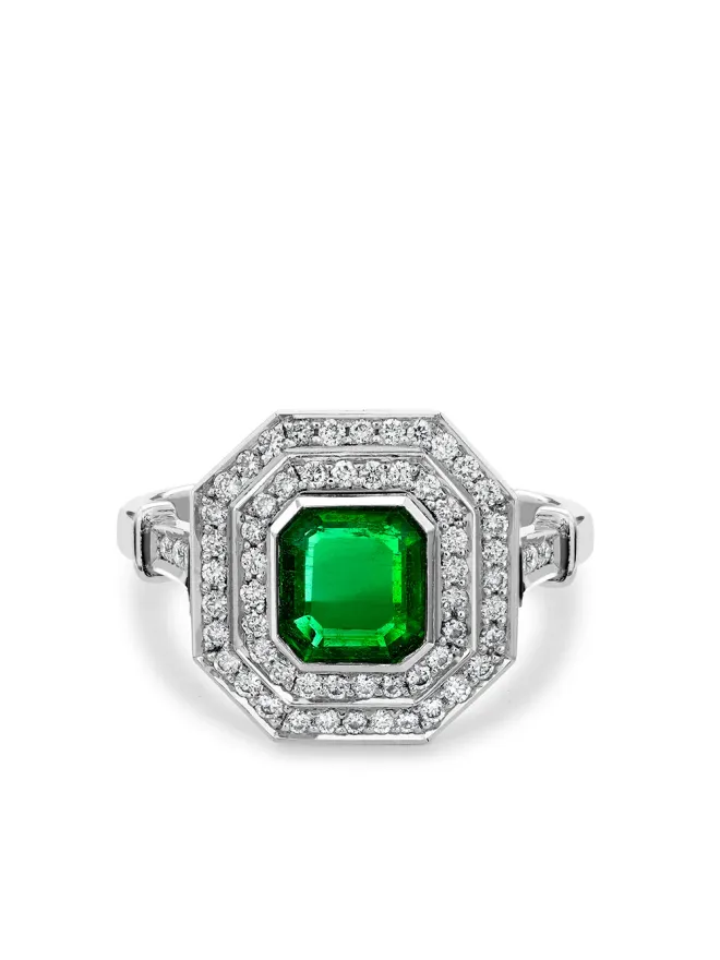 Pragnell Vintage Pragnell Vintage 1911-1940 platinum Art Deco emerald and diamond target ring - Silverの商品画像