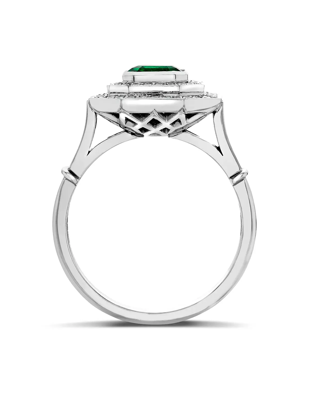 Pragnell Vintage 1911-1940 platinum Art Deco emerald and diamond target ring - Silver - 画像2