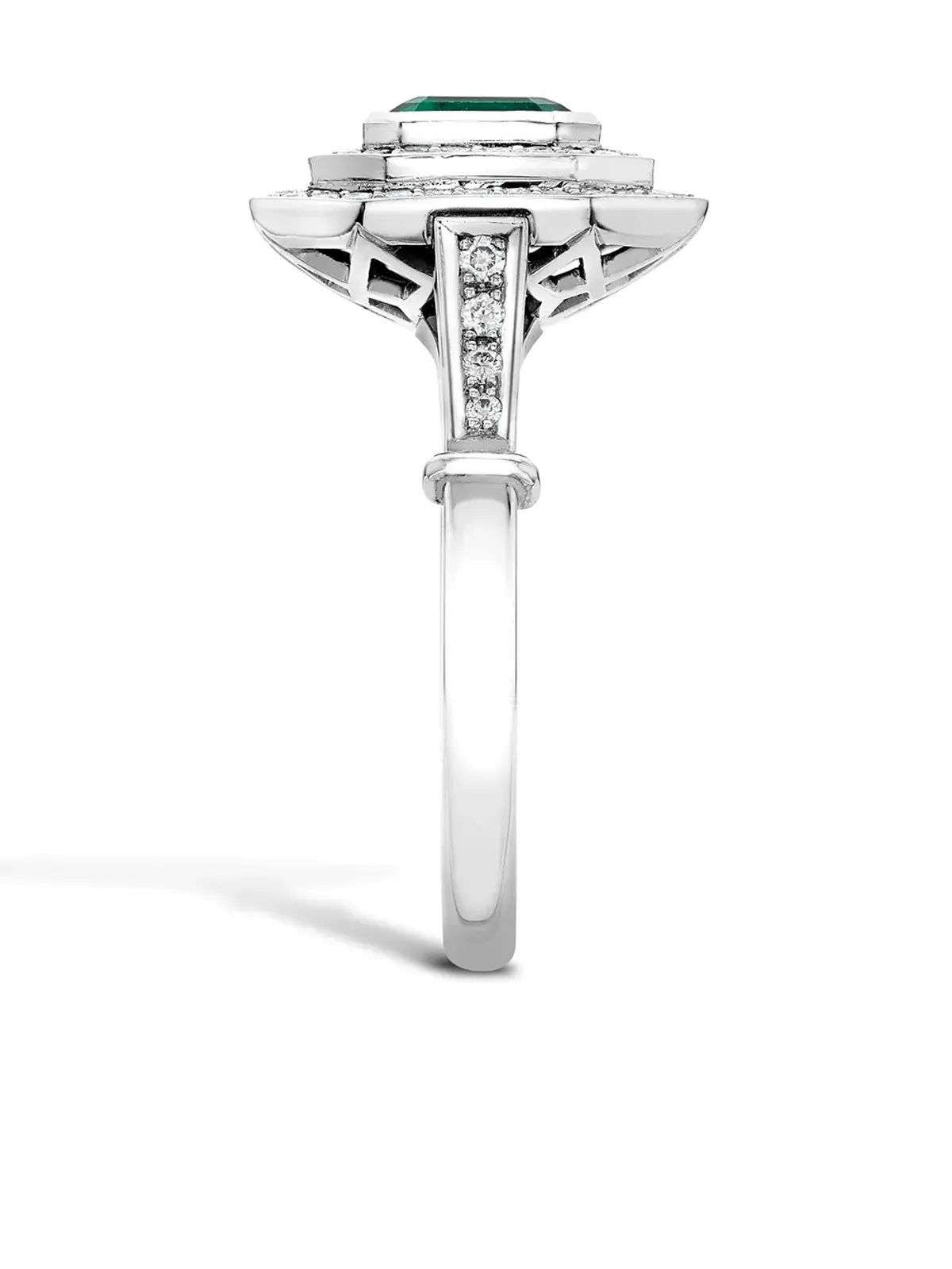 Pragnell Vintage 1911-1940 platinum Art Deco emerald and diamond target ring - Silver - 画像3