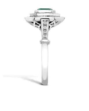 Pragnell Vintage 1911-1940 platinum Art Deco emerald and diamond target ring - Silver - サムネイル3