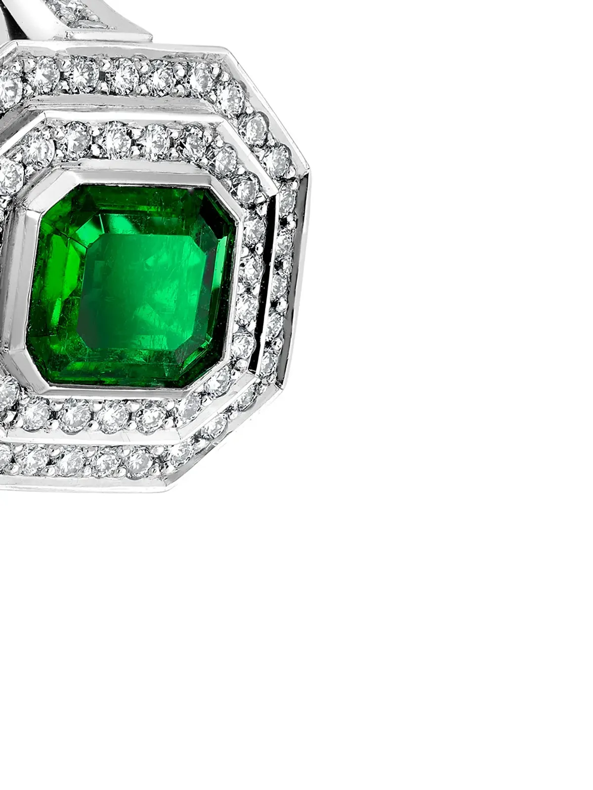 Pragnell Vintage 1911-1940 platinum Art Deco emerald and diamond target ring - Silver - 画像4