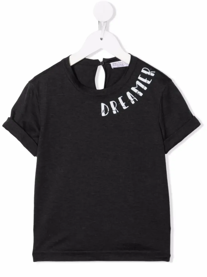 Brunello Cucinelli Kids Brunello Cucinelli Kids スローガンプリント コットンTシャツ - グレーの商品画像