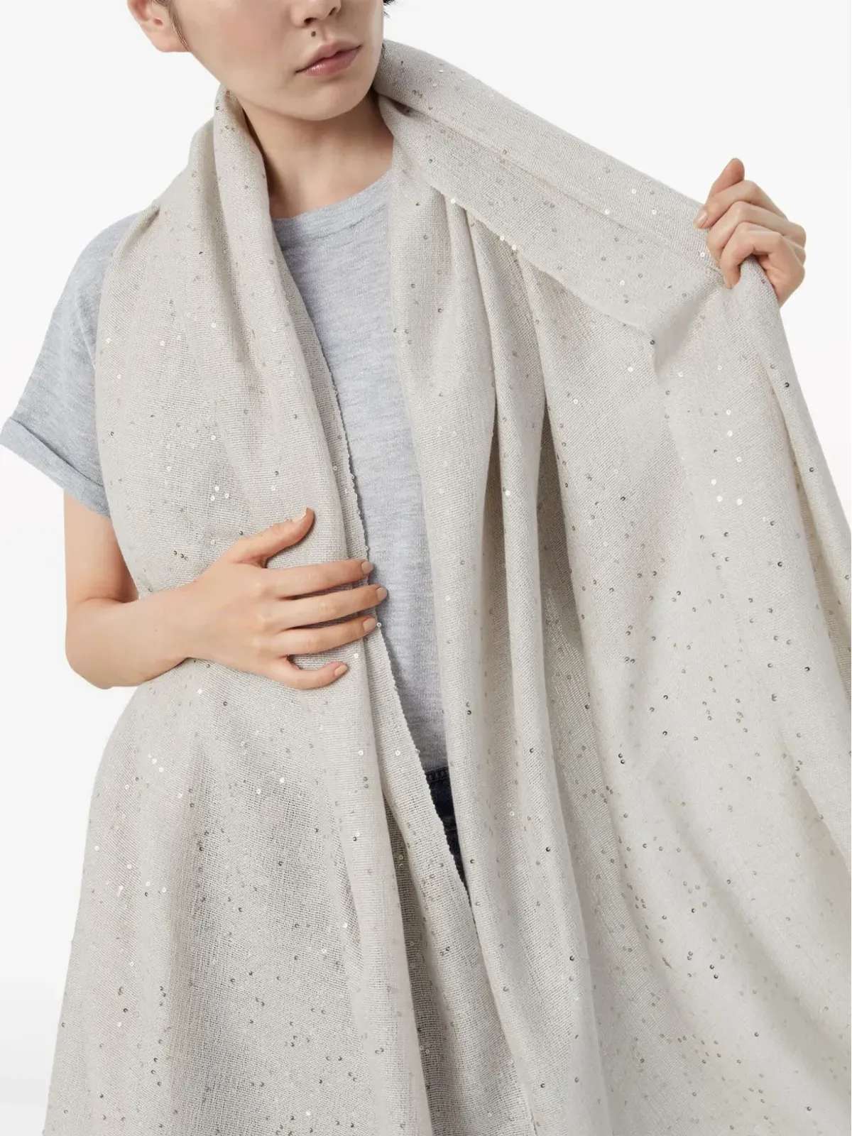 Brunello Cucinelli スパンコール刺繍入りカシミヤブレンド スカーフ - 画像4