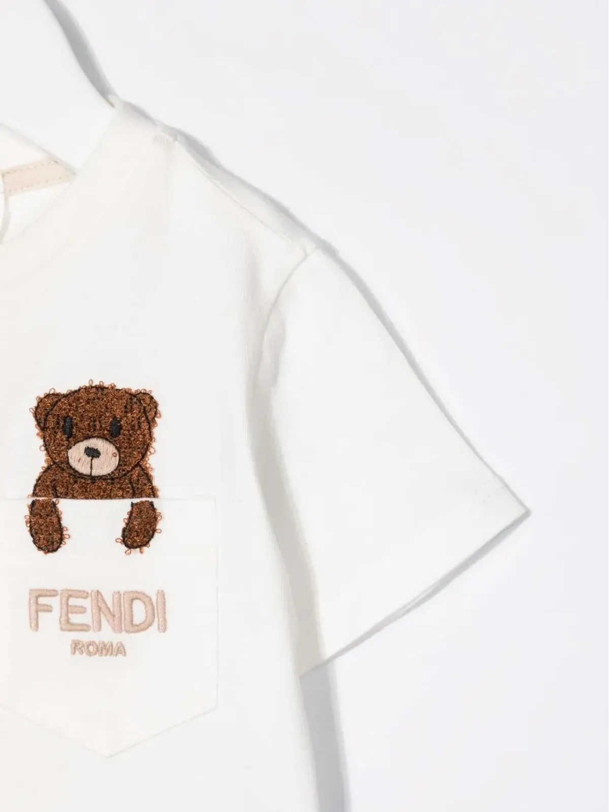 Fendi Kids Teddy Bear logo-embroidered pocket T-shirt - Neutrals - 画像3