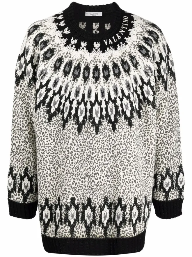 Valentino Garavani Valentino Garavani インターシャ柄ジャンパー - Whiteの商品画像