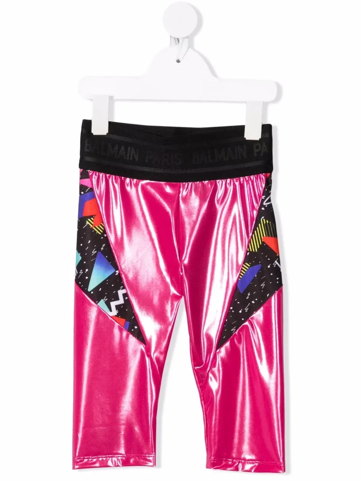 Balmain Kids メタリックプリントパネル付きクロップドレギンス（ピンク） - 画像1