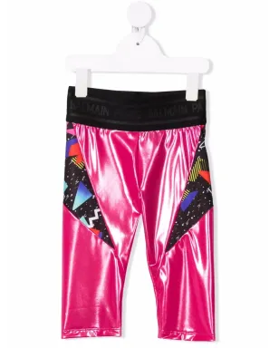 Balmain Kids メタリックプリントパネル付きクロップドレギンス（ピンク） - サムネイル1