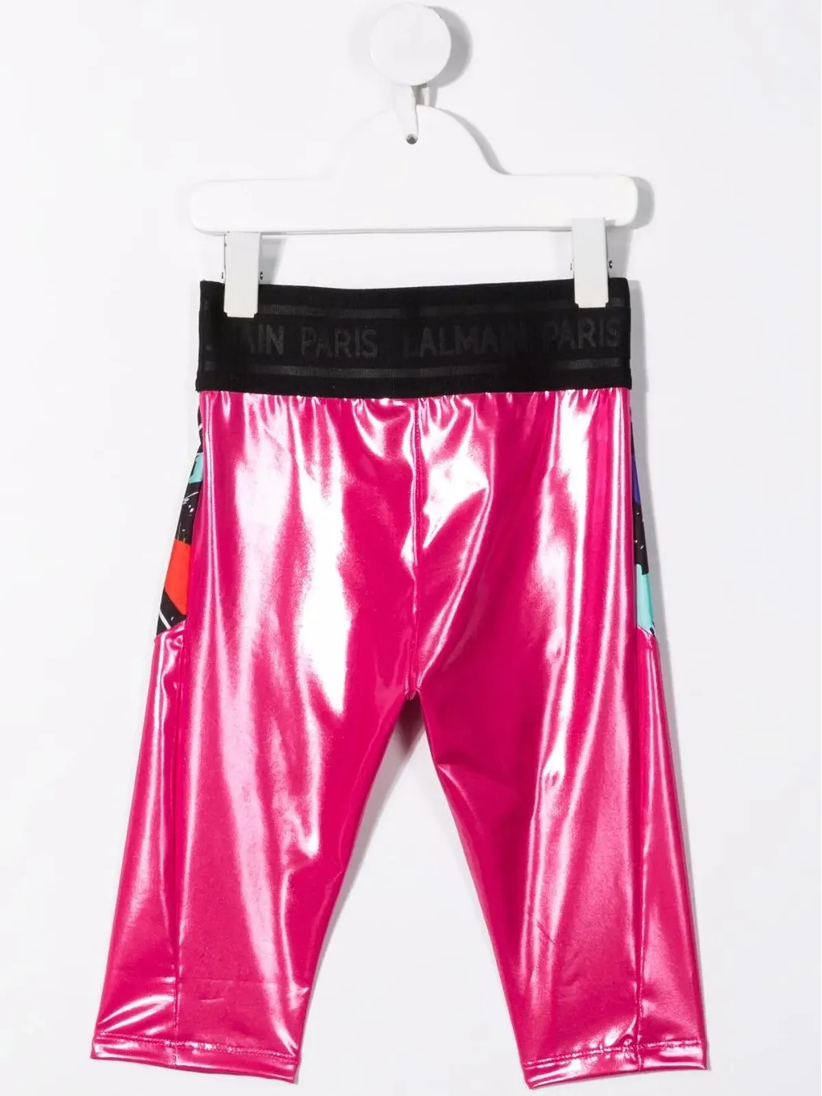 Balmain Kids メタリックプリントパネル付きクロップドレギンス（ピンク） - 画像2