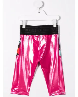Balmain Kids メタリックプリントパネル付きクロップドレギンス（ピンク） - サムネイル2