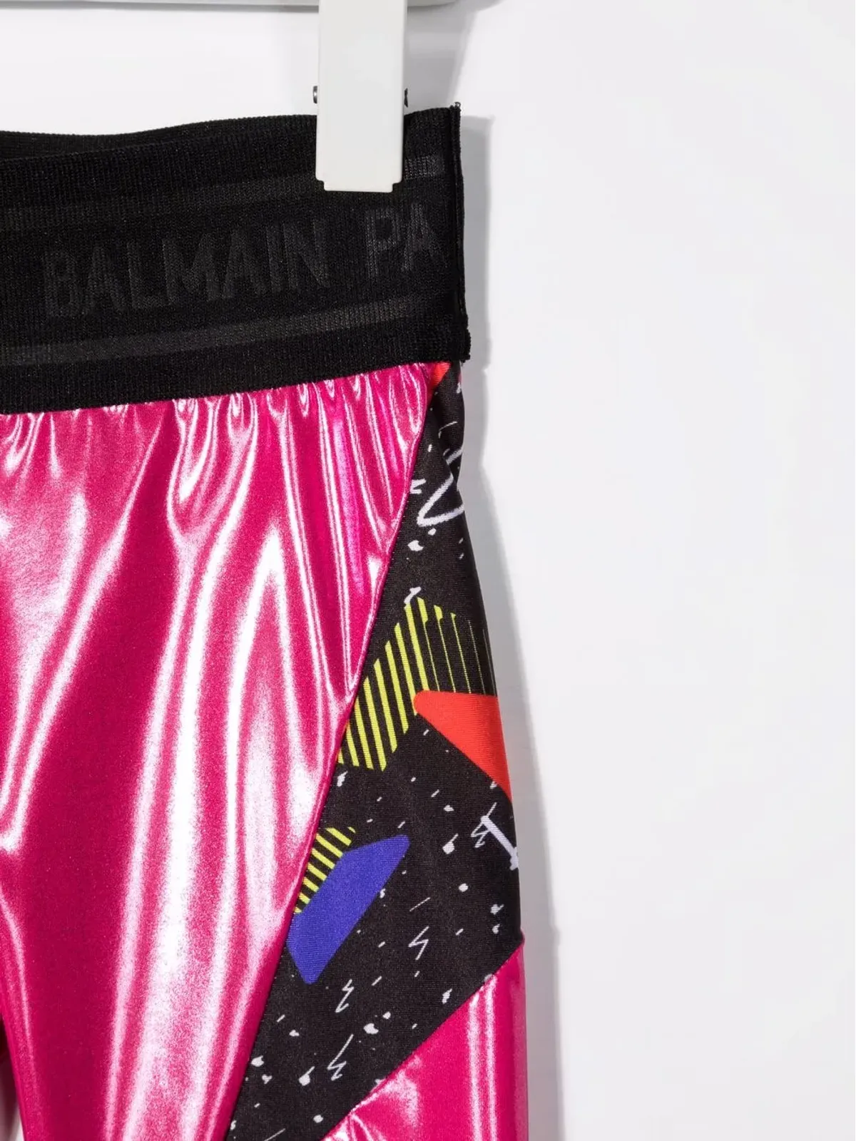 Balmain Kids メタリックプリントパネル付きクロップドレギンス（ピンク） - 画像3