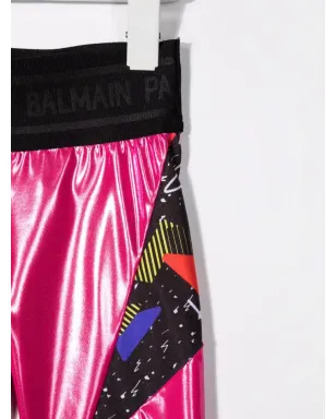 Balmain Kids メタリックプリントパネル付きクロップドレギンス（ピンク） - サムネイル3