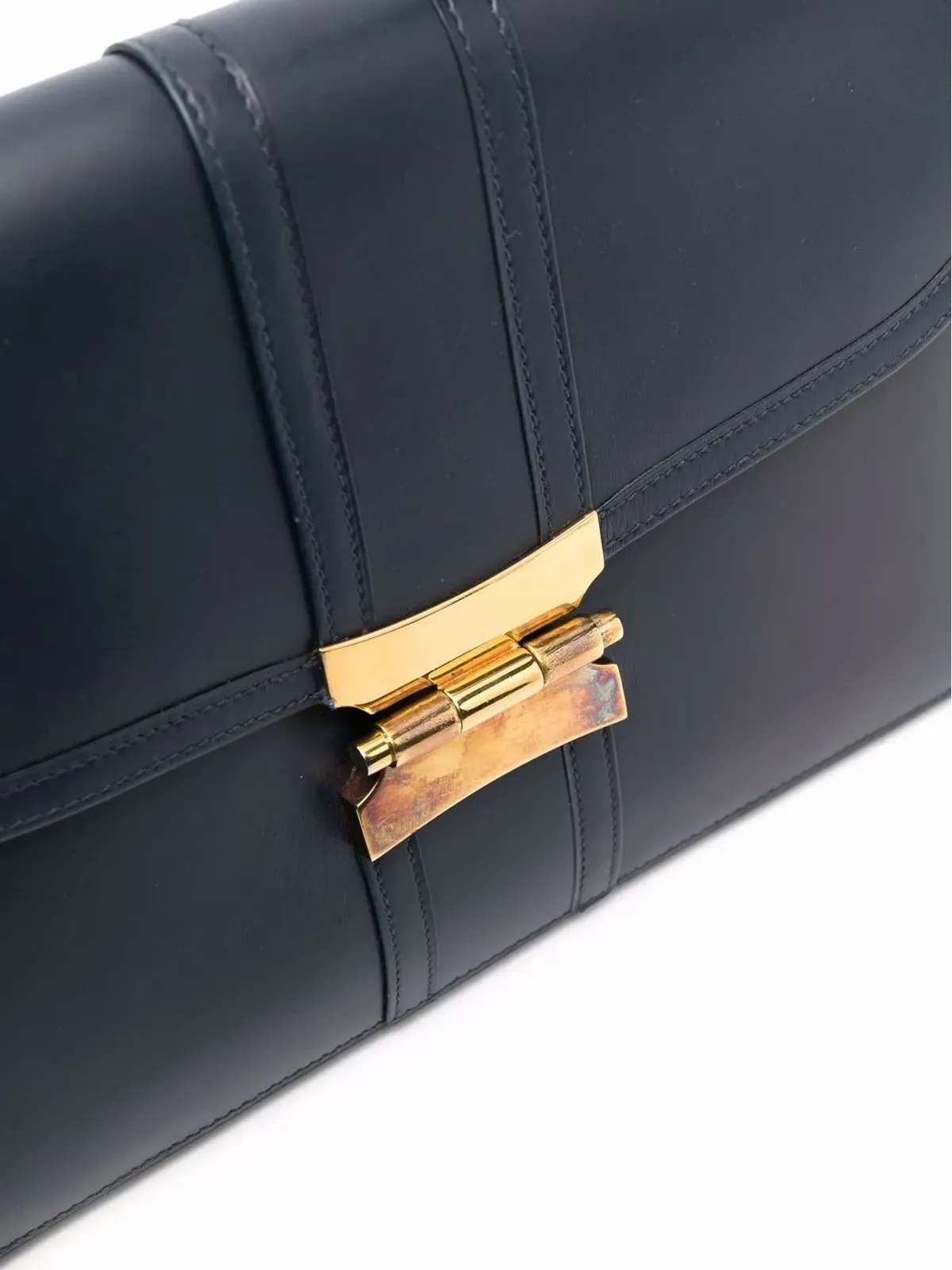 Hermès Pre-Owned 1997年 ネイビーフラップクラッチ - 画像4