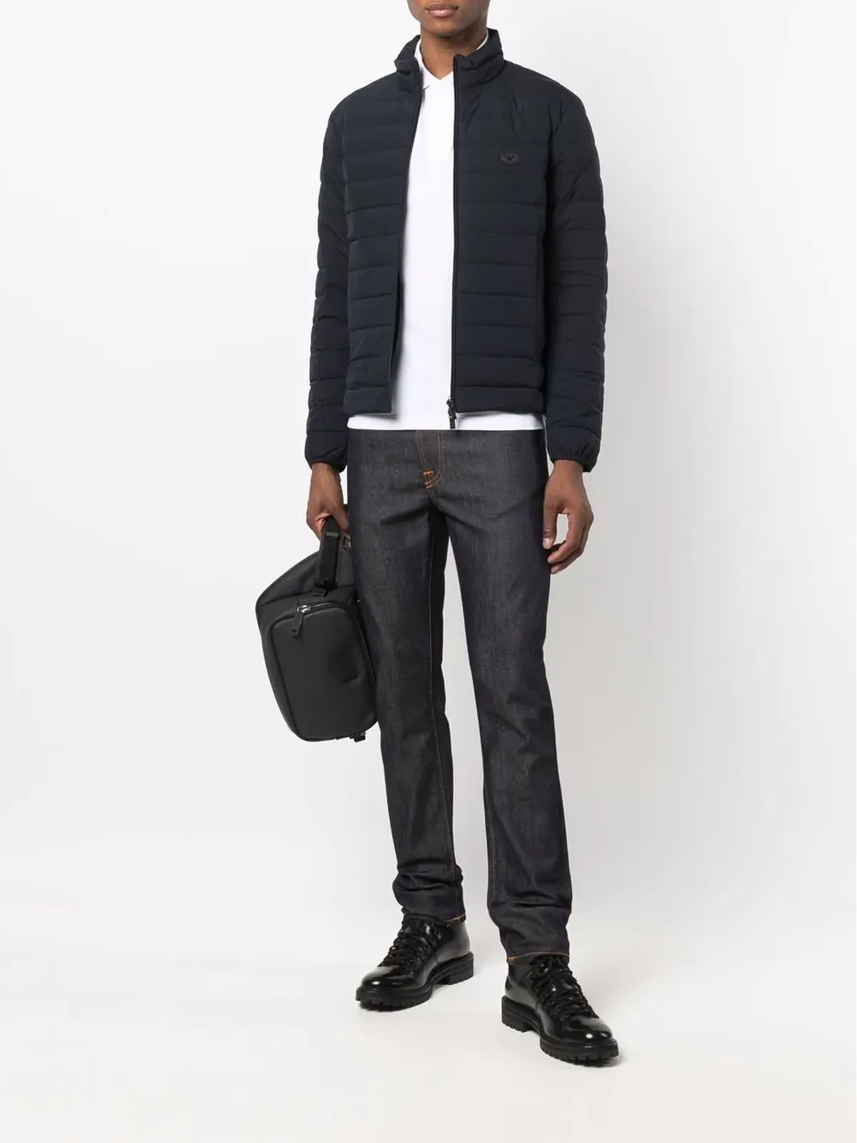 Emporio Armani パッド入りロゴパッチジャケット ブルー - 画像2