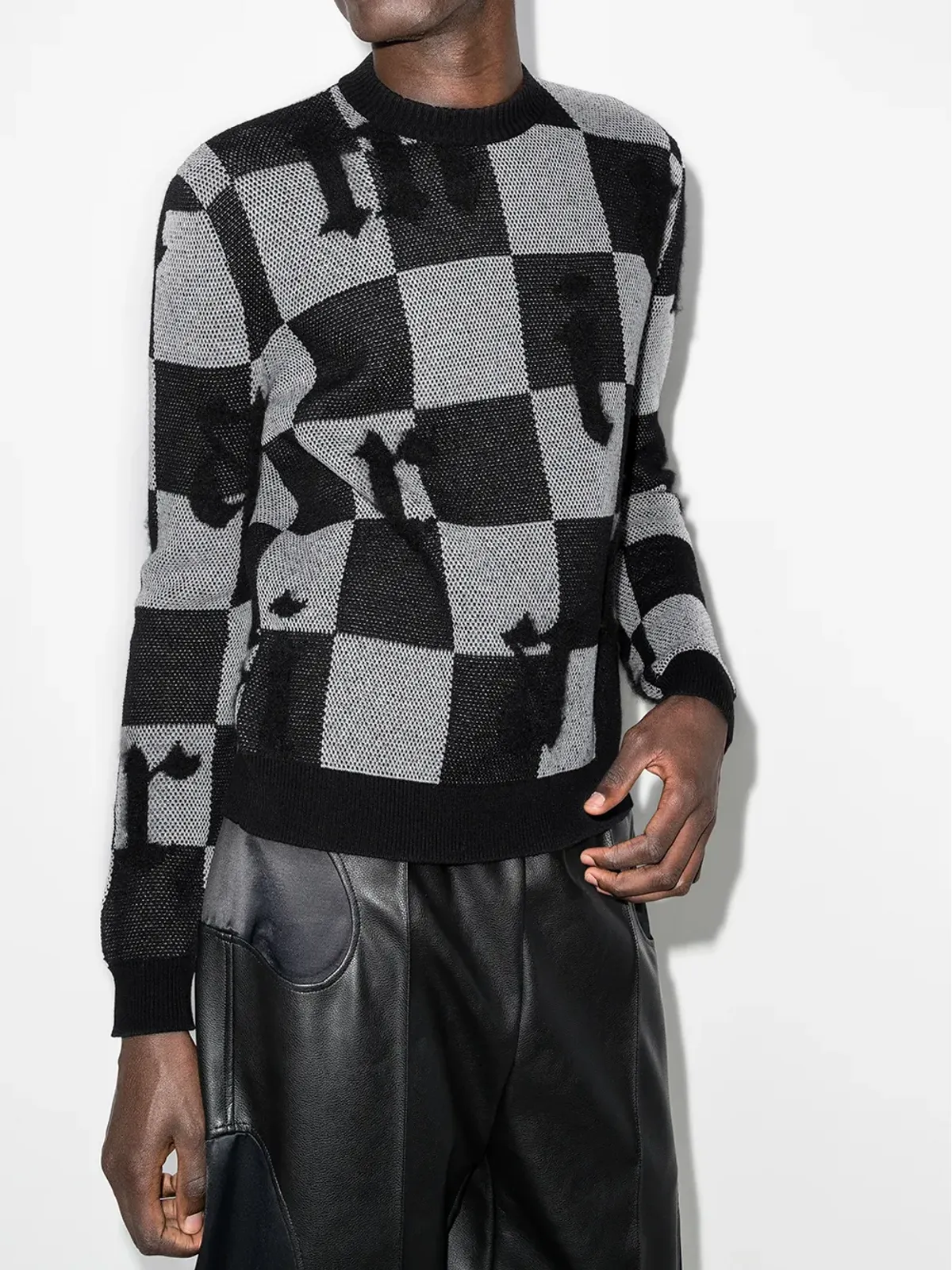 AMIRI チェック柄ツートーンカシミヤニットセーター - 画像2