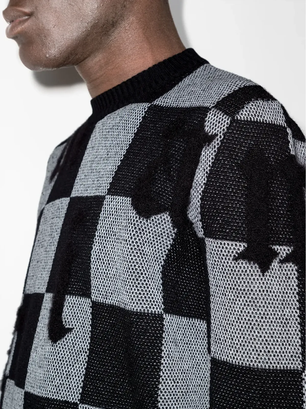 AMIRI チェック柄ツートーンカシミヤニットセーター - 画像4
