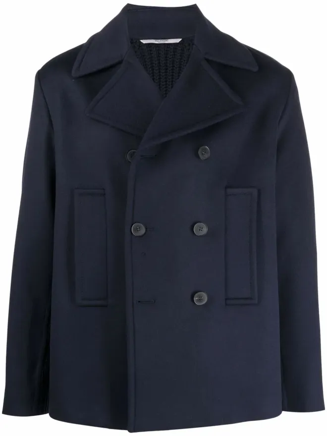 Valentino Garavani Valentino Garavani リブ編みパネル ダブルブレストコートの商品画像
