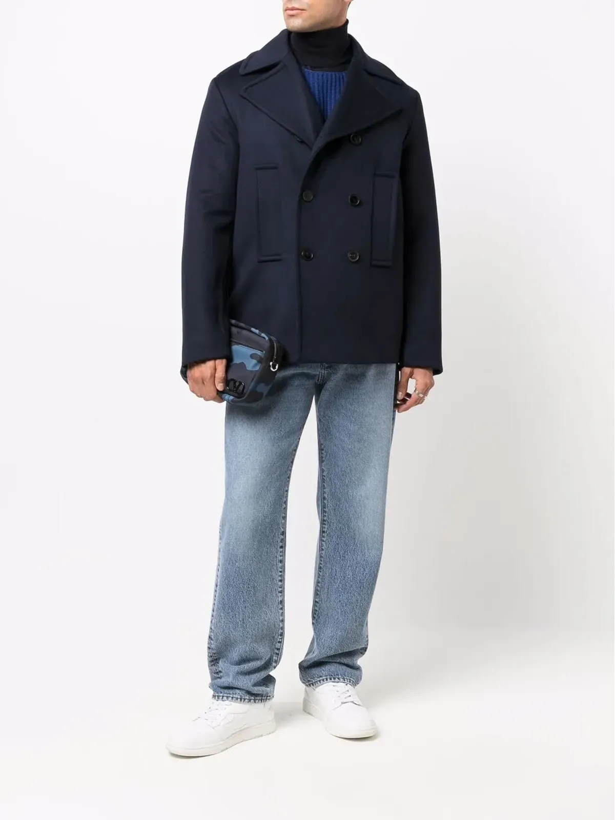 Valentino Garavani リブ編みパネル ダブルブレストコート - 画像2