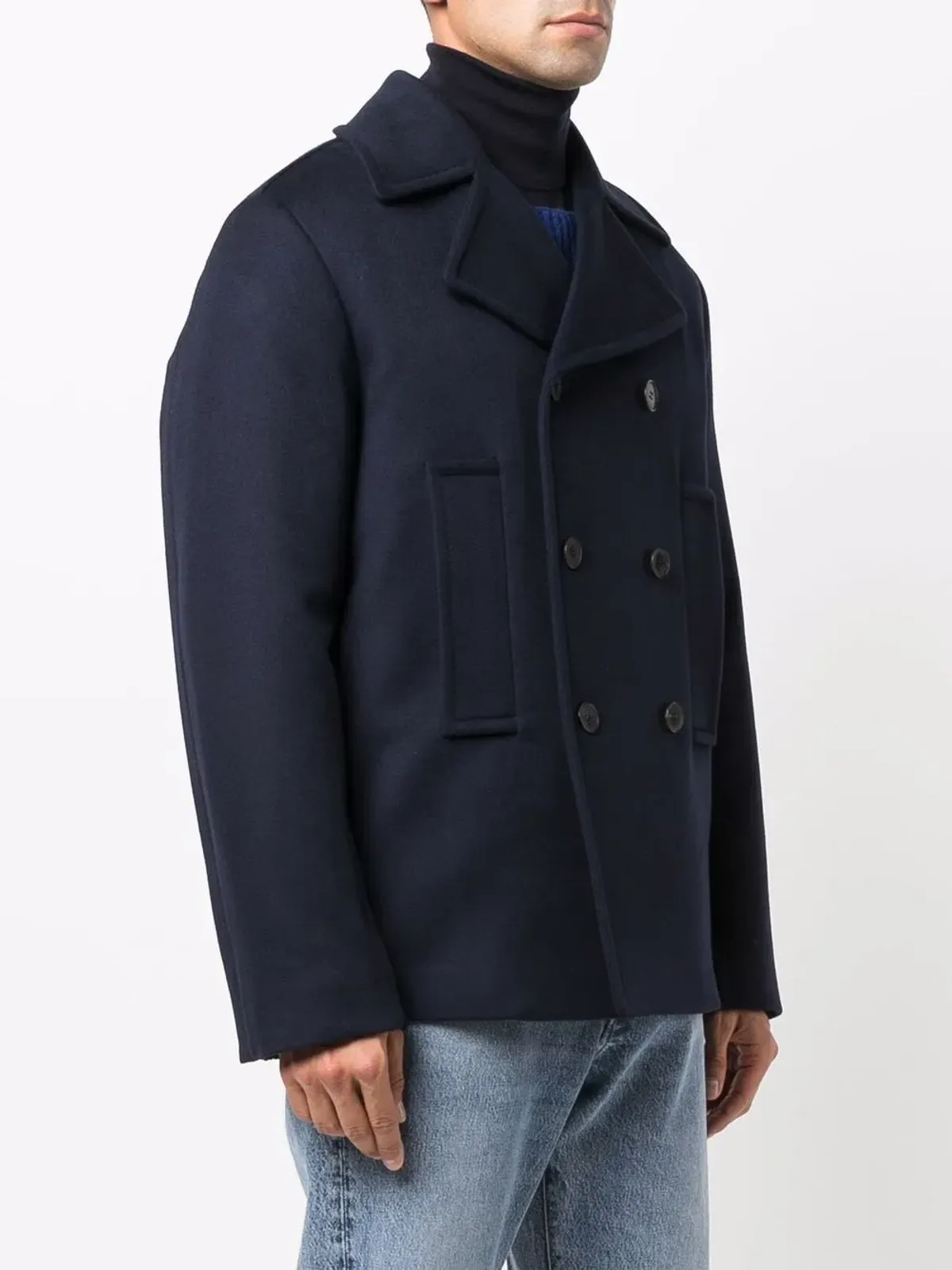 Valentino Garavani リブ編みパネル ダブルブレストコート - 画像3