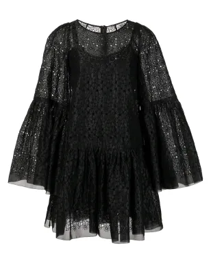 Dolce & Gabbana Pre-Owned 花柄刺繍入りフレアミニドレス（ブラック） - サムネイル1