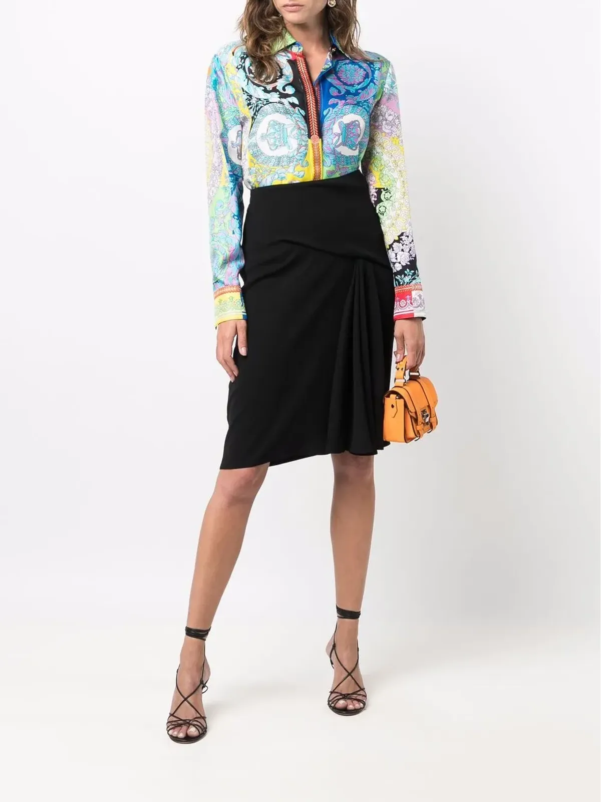 Versace ピンチプリーツAラインスカート - ブラック - 画像2