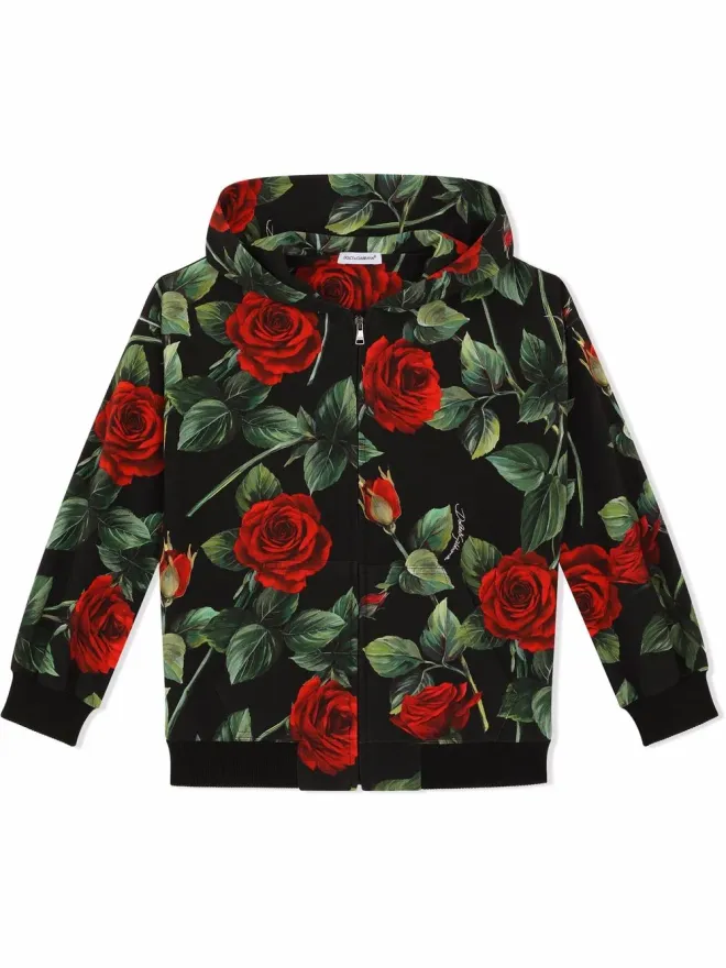 Dolce & Gabbana Kids Dolce & Gabbana Kids インタークロック ローズプリント フーディの商品画像
