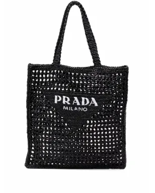 Prada 編み込みデザイン ロゴプリント ショルダーバッグ - Black - サムネイル1