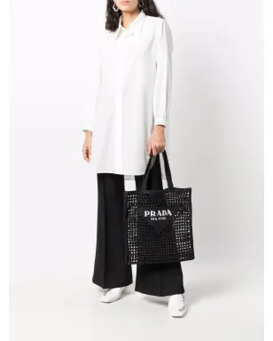 Prada 編み込みデザイン ロゴプリント ショルダーバッグ - Black - サムネイル2