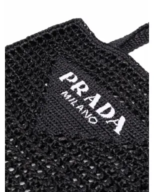 Prada 編み込みデザイン ロゴプリント ショルダーバッグ - Black - サムネイル4