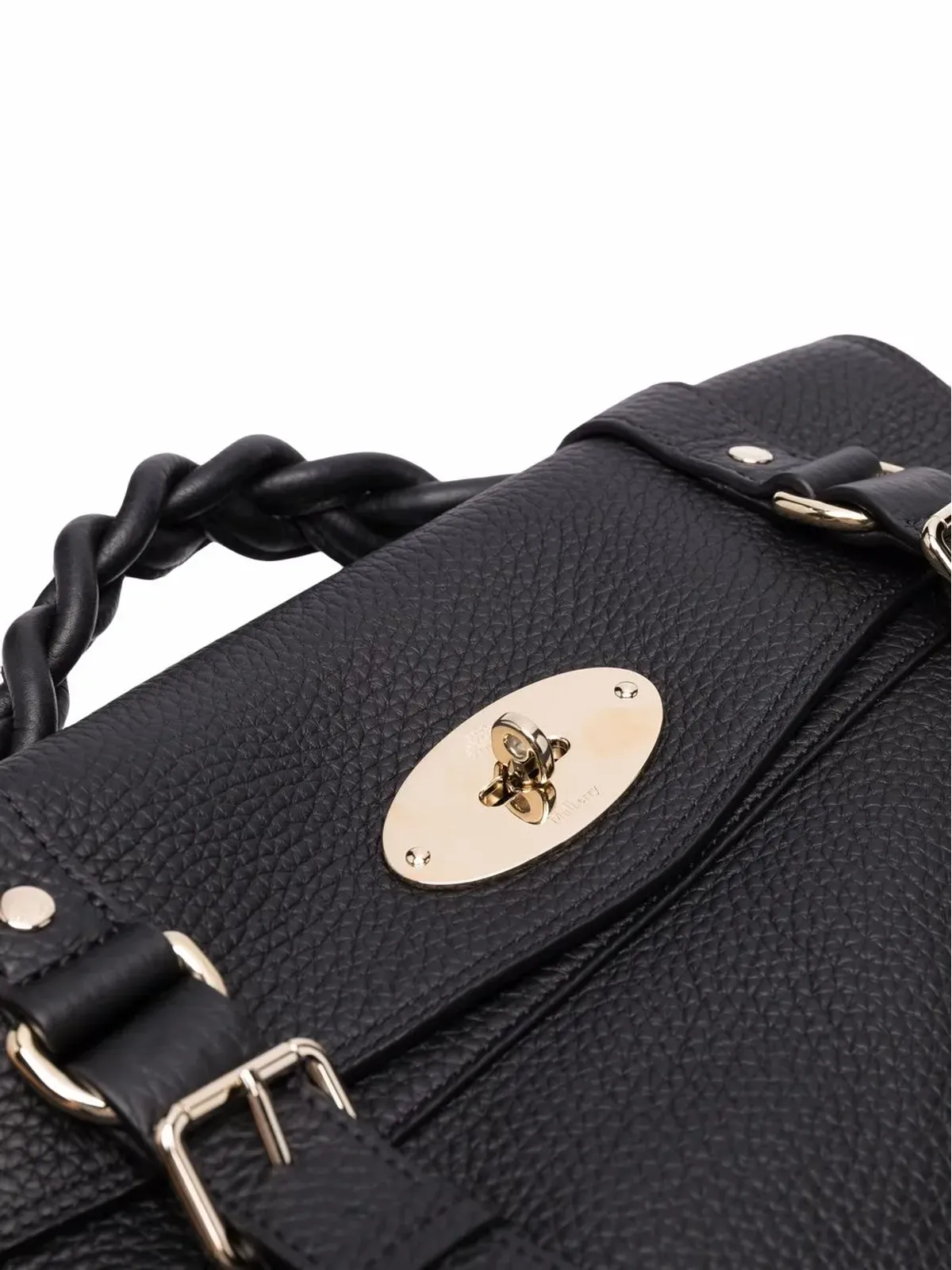 Mulberry Alexa 編み込みハンドル バックル トートバッグ（ブラック） - 画像4