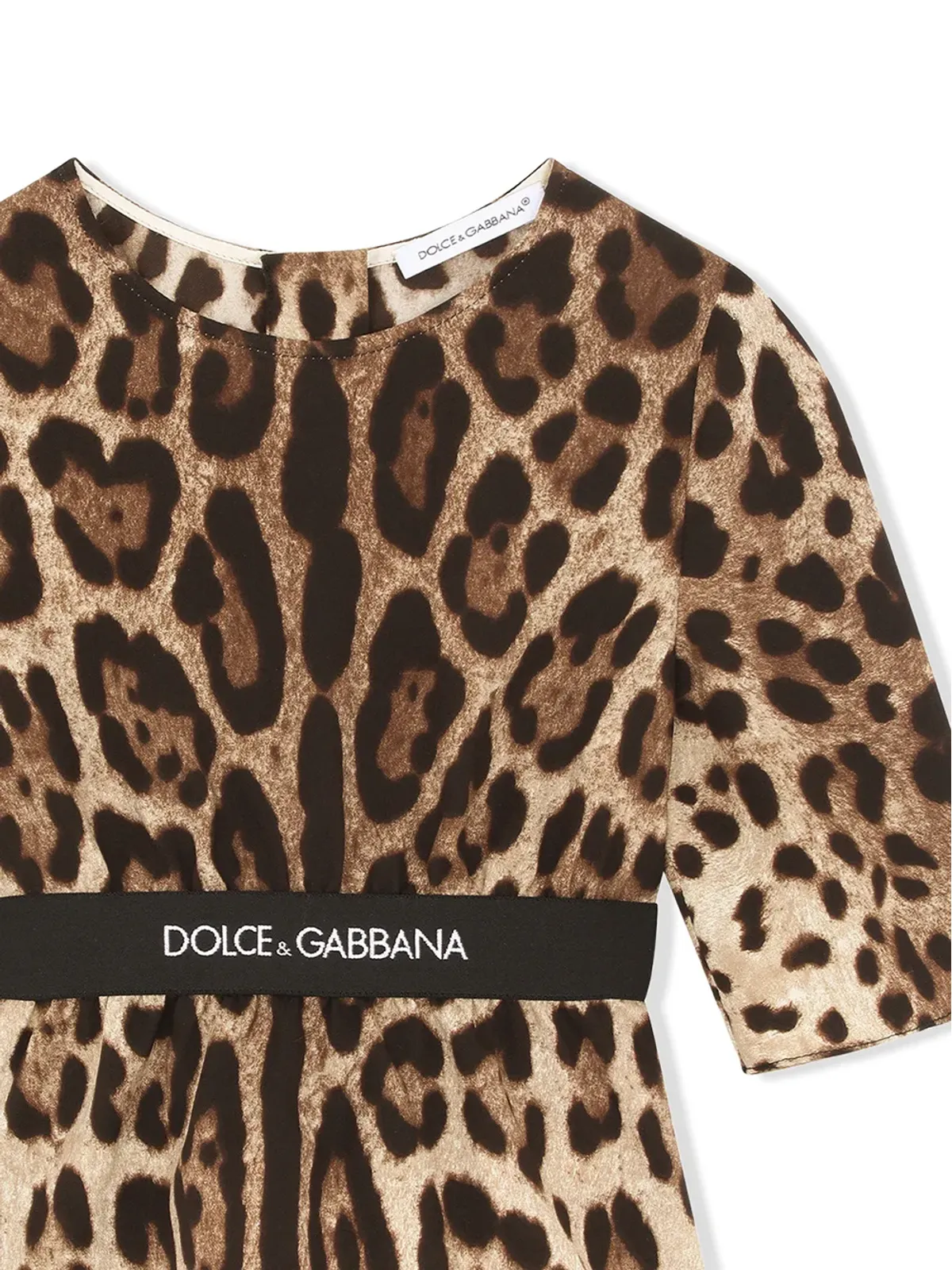Dolce & Gabbana Kids レオパード柄ストレッチシルクトップス ブラウン - 画像3
