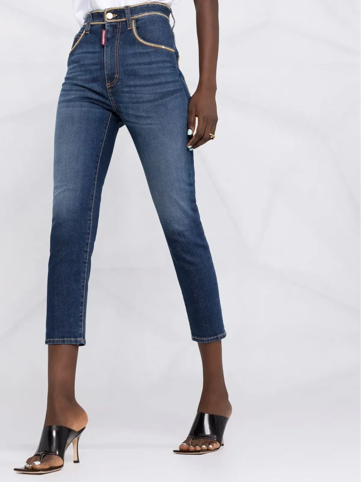 DSQUARED2 ハイウエスト チェーンリンク トリム クロップドジーンズ - 画像5