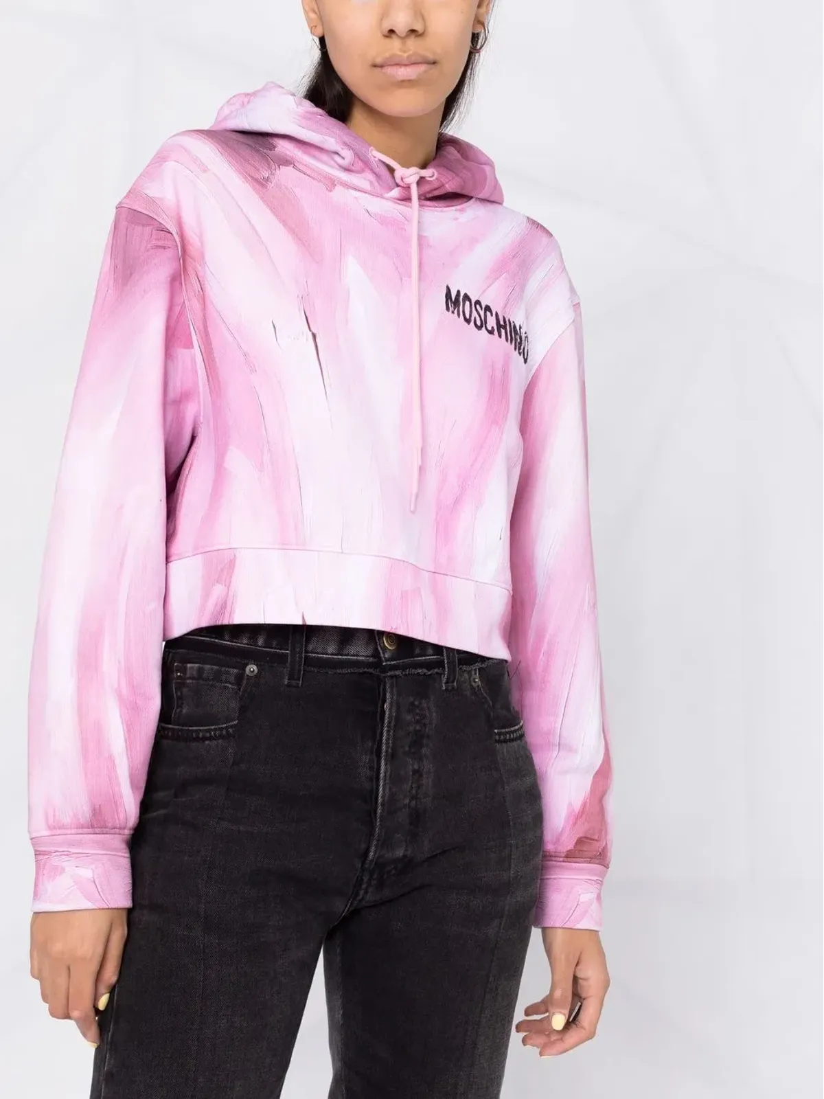 Moschino brushstroke-print cropped hoodie - Pink - 画像5