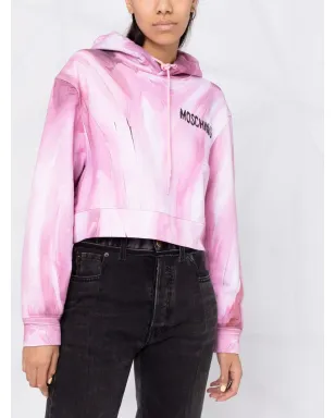 Moschino brushstroke-print cropped hoodie - Pink - サムネイル5
