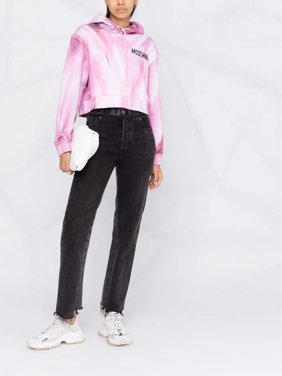 Moschino brushstroke-print cropped hoodie - Pink - 画像2