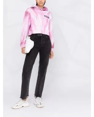 Moschino brushstroke-print cropped hoodie - Pink - サムネイル2
