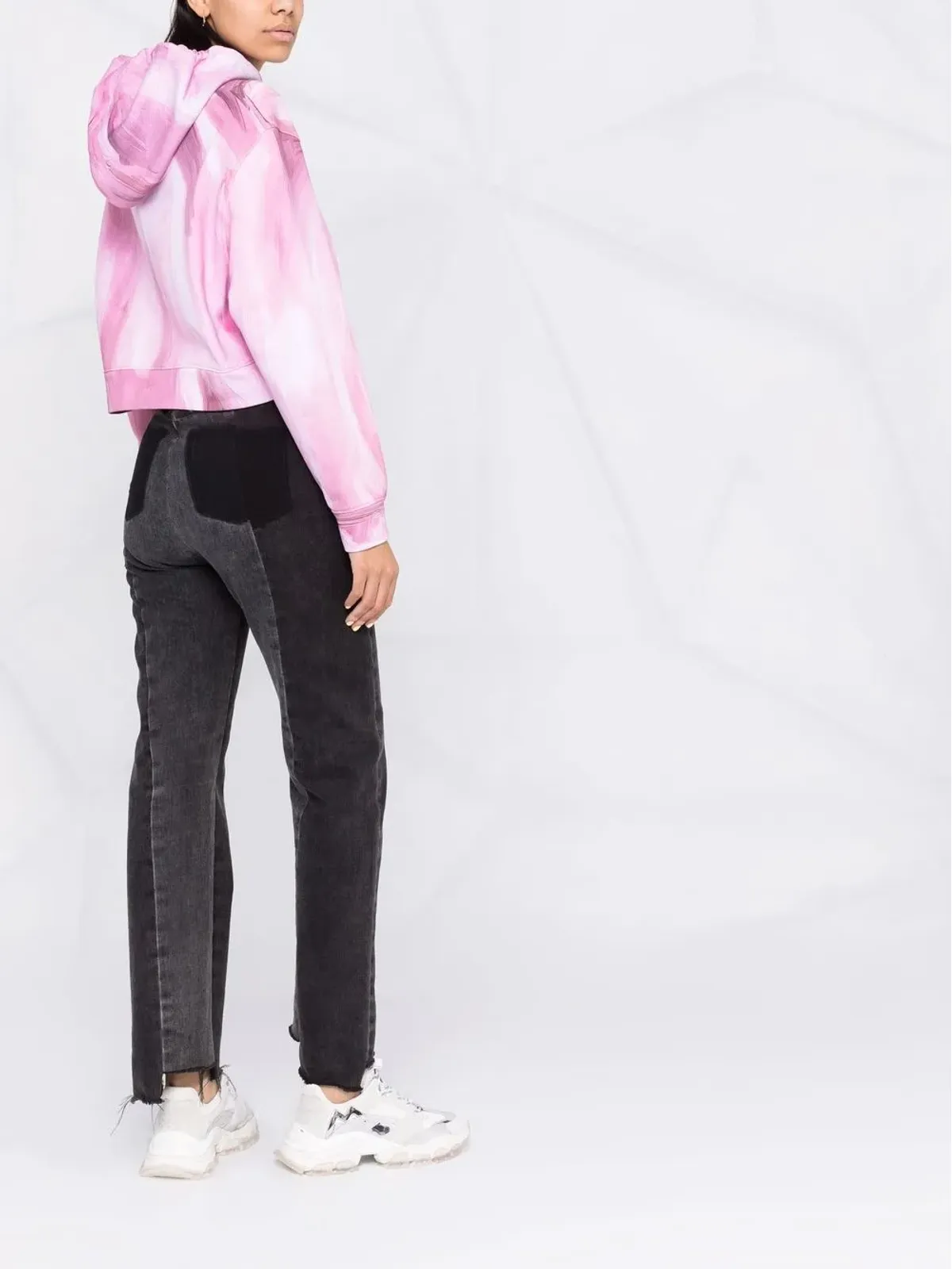 Moschino brushstroke-print cropped hoodie - Pink - 画像4